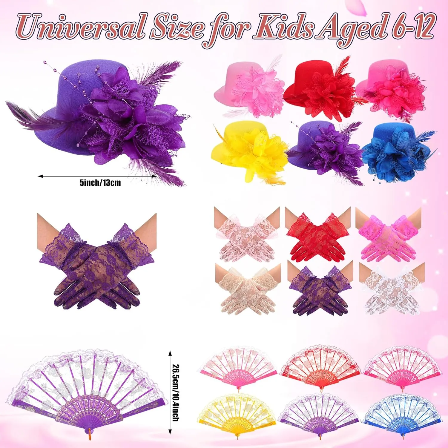 JaGely 18 Pcs Girls Tea Party Supplies Girls Mini Tea Party Hat and Gloves Lace Folding Fan
