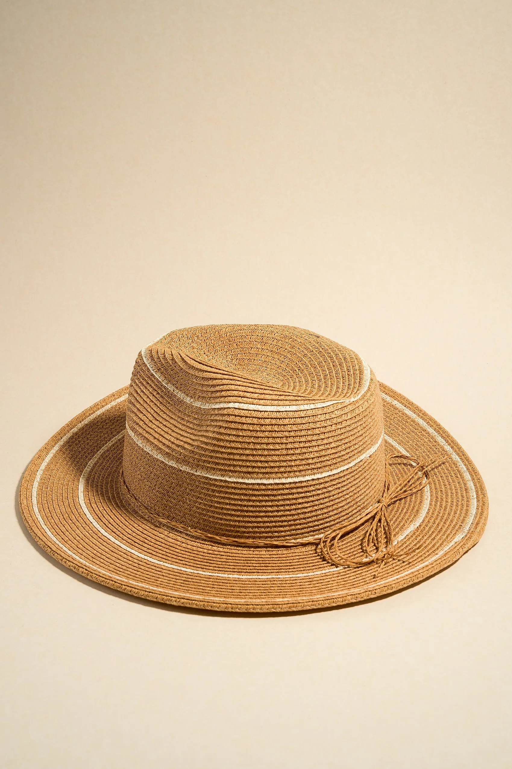 Lia Natural White Stripe Woven Panama Hat