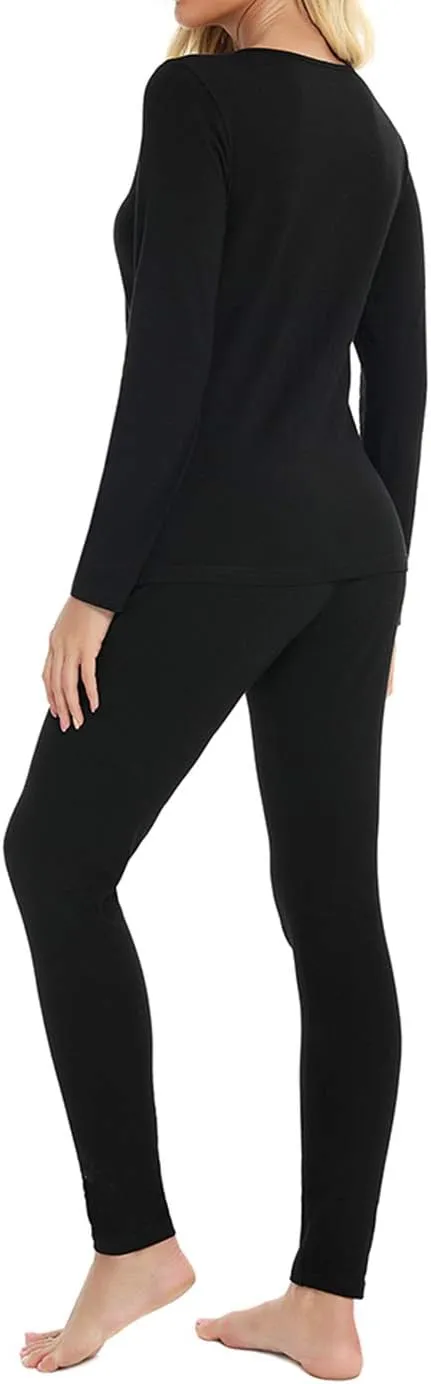 Locachy Cotton Thermal Underwear for Women Ultra Soft Long Johns Top & Bottom Set
