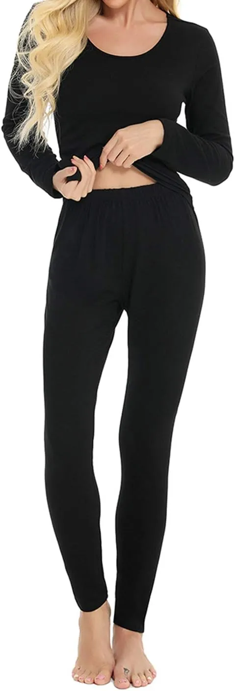 Locachy Cotton Thermal Underwear for Women Ultra Soft Long Johns Top & Bottom Set