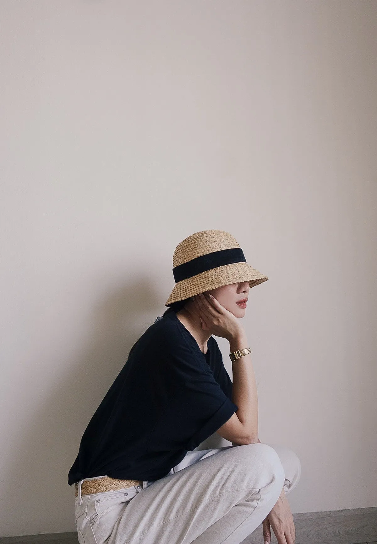 Lucienne raffia cloche hat