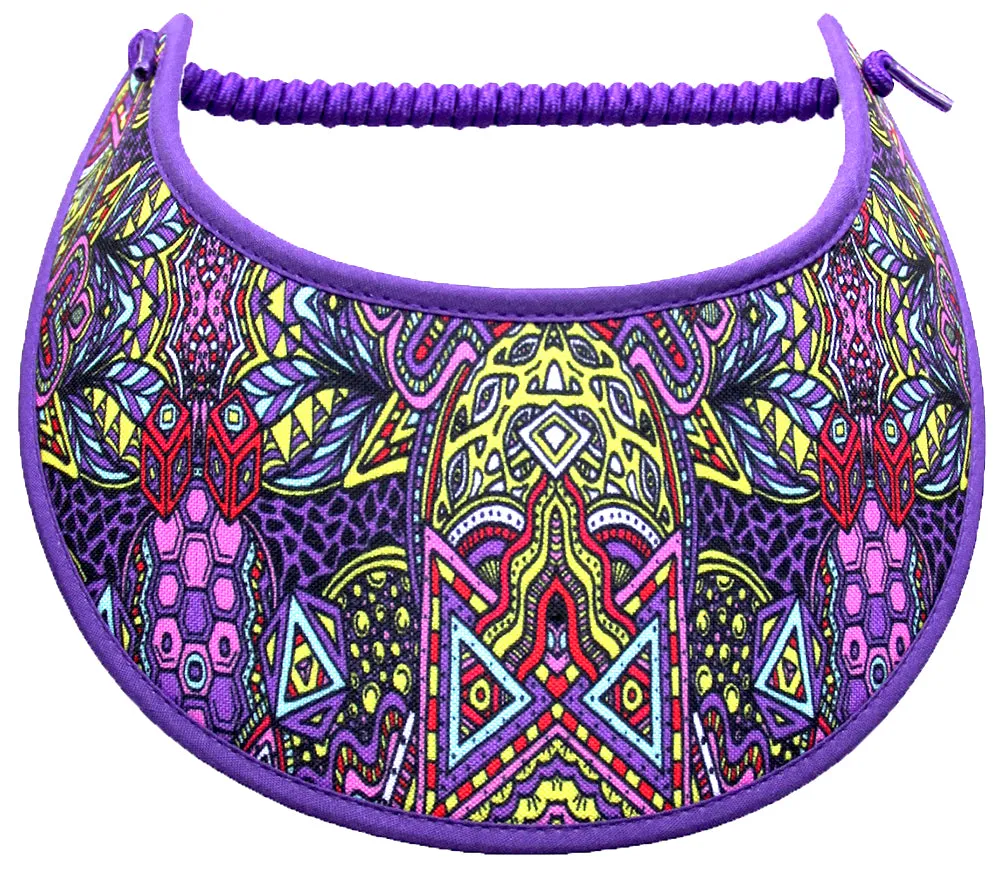 M191 Zentangle Design on Sun Visor in Bright Colors with Purple Trim