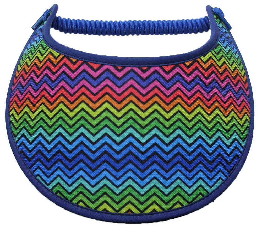 M397 Colorful Chevron Design on Sun Visor Trimmed in Royal Blue
