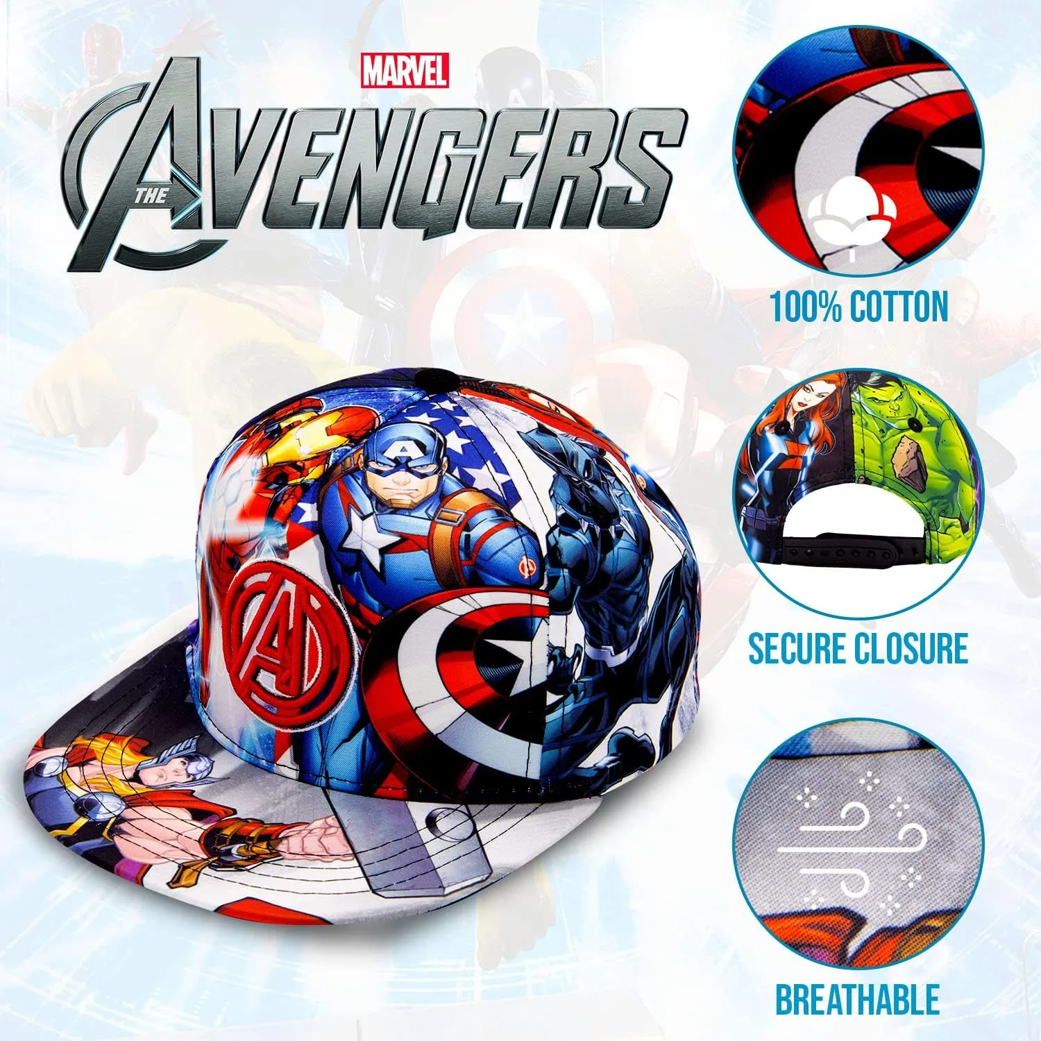 Marvel Legends Captain America, Ironman, Avengers, Hulk Baseball Cap for Boys  Avengers Hat Youth Ages 5-14