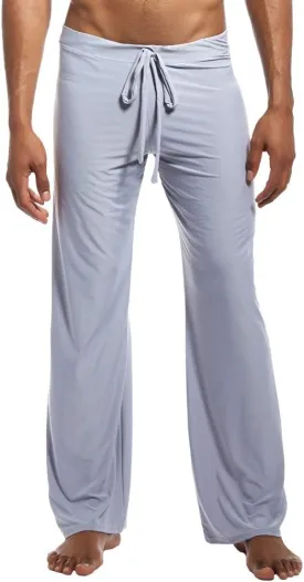 Men Soft Ice Silk Long Yoga Pants Sexy Low Rise Elastic Drawstring Sleep Bottoms