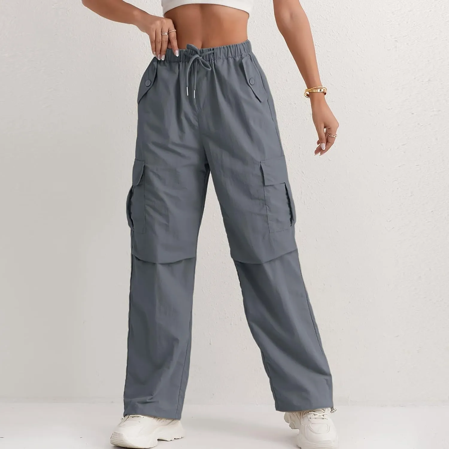 midelxp Bagyg Cargo Pants Women High Waisted Quick Dry Hiking Pants with Pockets Summer Lightweight Athletic Parachute Pant