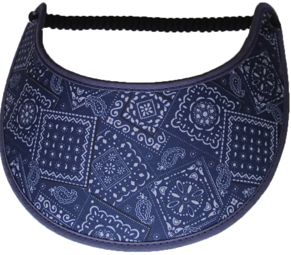 Muted Blue Sun Visor with Bandana Design, Navy Trim
