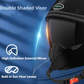 Open Face Motorcycle Helmet, 3/4 Helmet with Dual Sun Visor, Men Women Adult Motorbike Helmet for Scotter Chopper Moped Cruiser Casco, DOT Approved