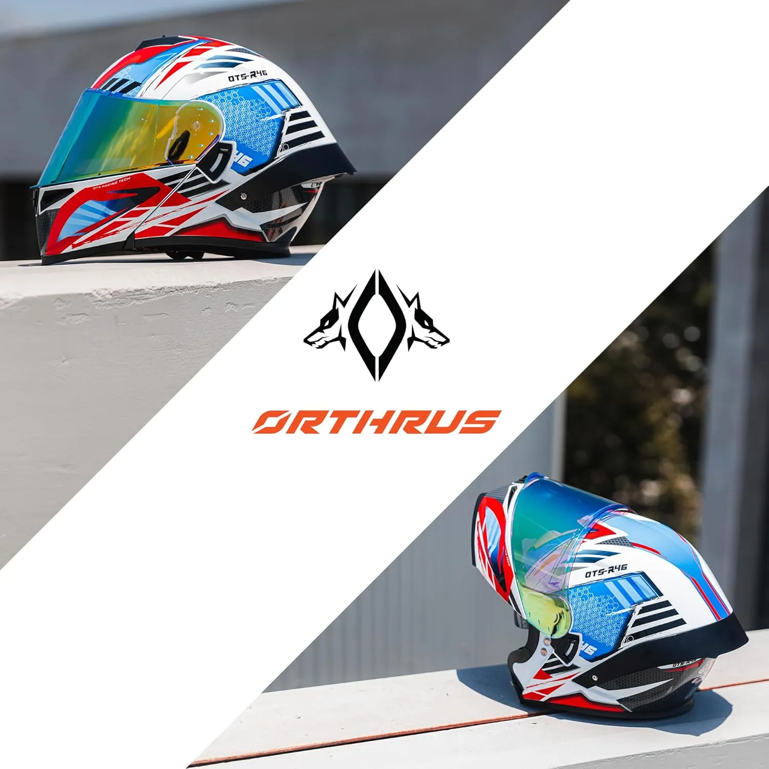 Orthrus Modular LED Full Face Motorcycle Helmet - DOT Approved Flip-Up Dual Visor Sun Shield & Bluetooth Ready for Adults Men Women - Street Bike/Motocross (Colorful, XL)
