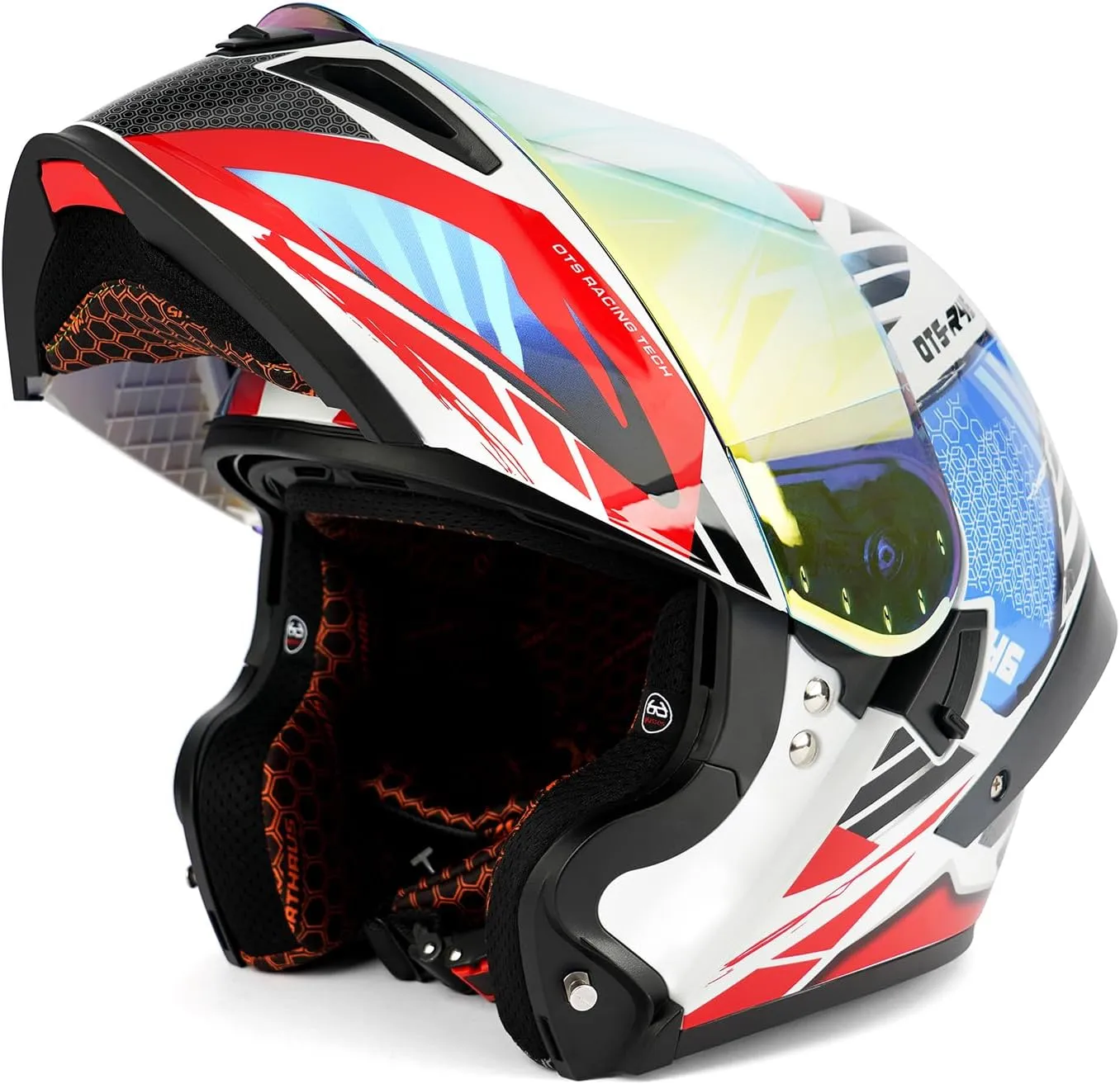 Orthrus Modular LED Full Face Motorcycle Helmet - DOT Approved Flip-Up Dual Visor Sun Shield & Bluetooth Ready for Adults Men Women - Street Bike/Motocross (Colorful, XL)