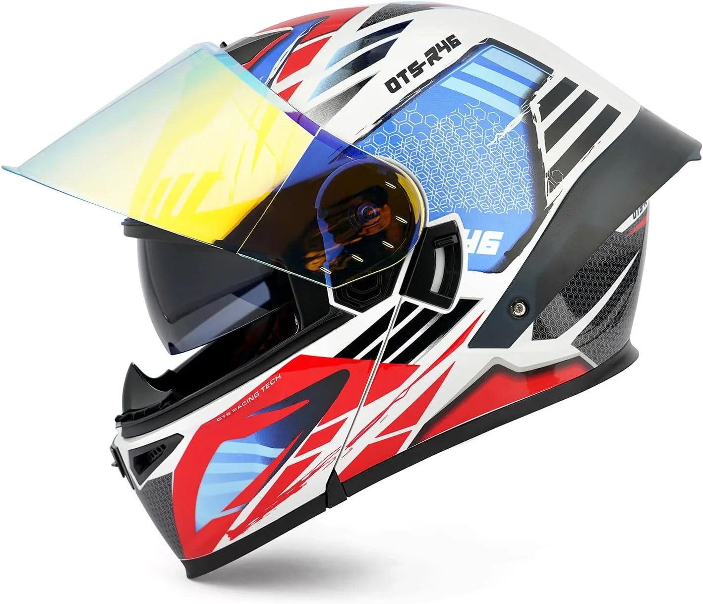Orthrus Modular LED Full Face Motorcycle Helmet - DOT Approved Flip-Up Dual Visor Sun Shield & Bluetooth Ready for Adults Men Women - Street Bike/Motocross (Colorful, XL)
