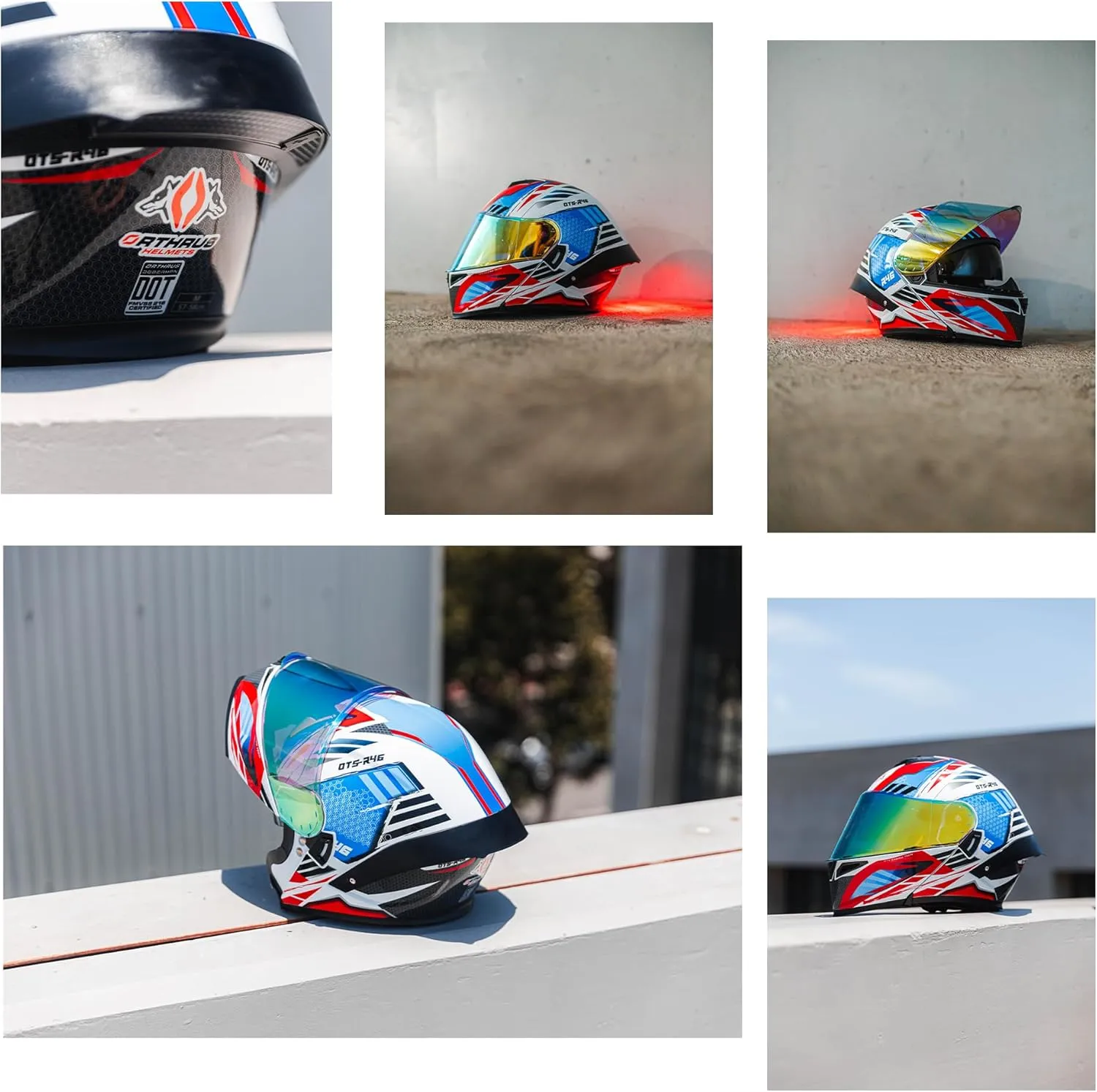 Orthrus Modular LED Full Face Motorcycle Helmet - DOT Approved Flip-Up Dual Visor Sun Shield & Bluetooth Ready for Adults Men Women - Street Bike/Motocross (Colorful, XL)