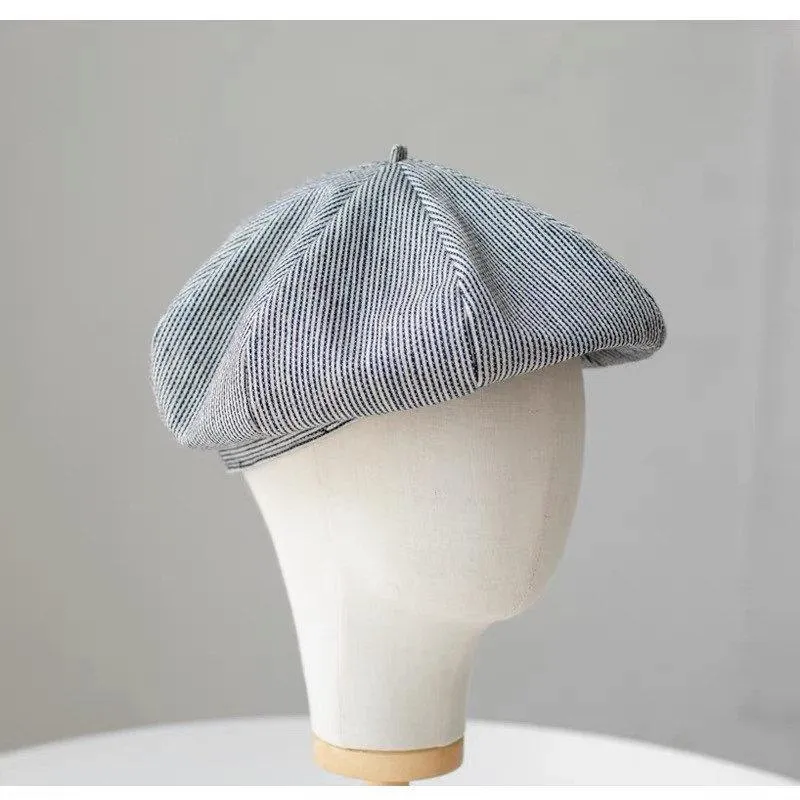 Oversize Unisex Linen Striped Beret Hat