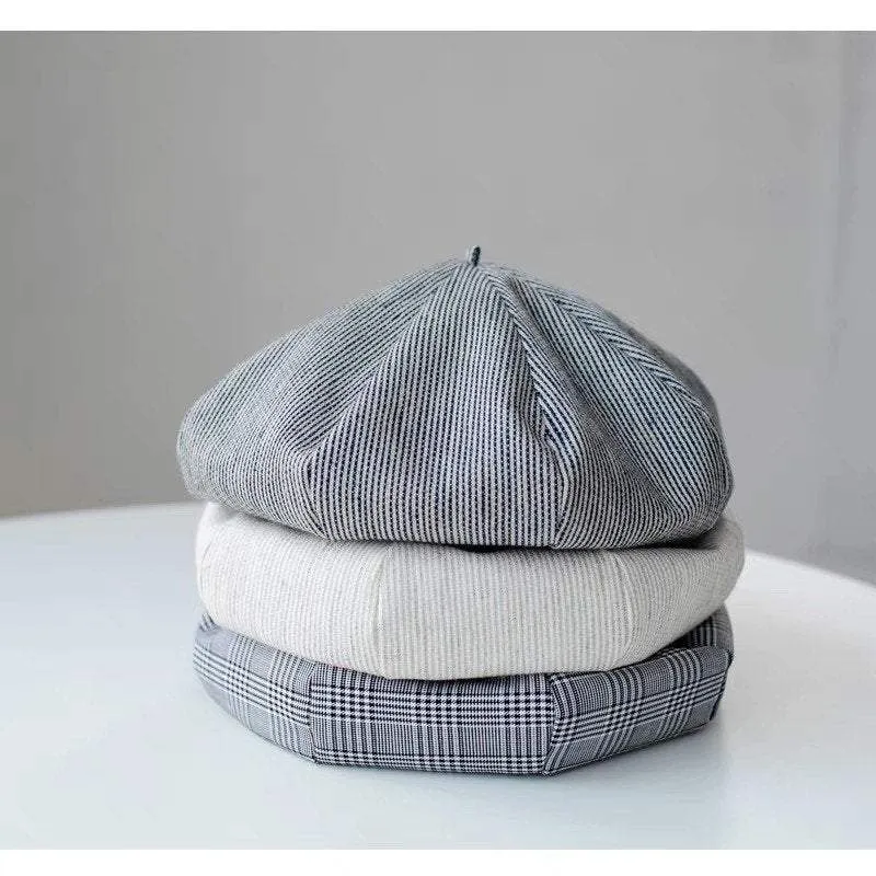 Oversize Unisex Linen Striped Beret Hat