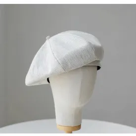 Oversize Unisex Linen Striped Beret Hat