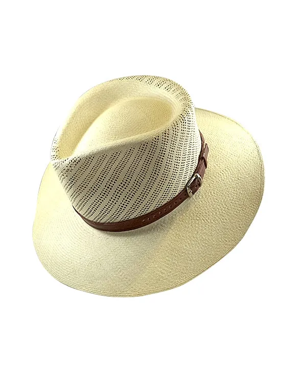 Panama Montecristi Hat - Fretwork with Leather Hat Band - Ausin - Grade 17-18