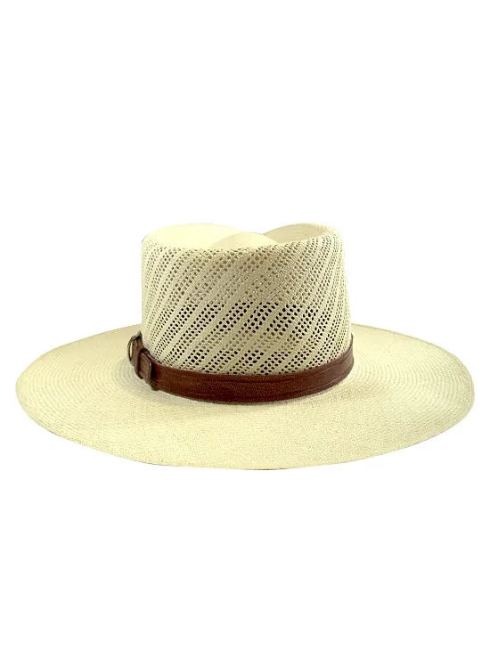 Panama Montecristi Hat - Fretwork with Leather Hat Band - Ausin - Grade 17-18