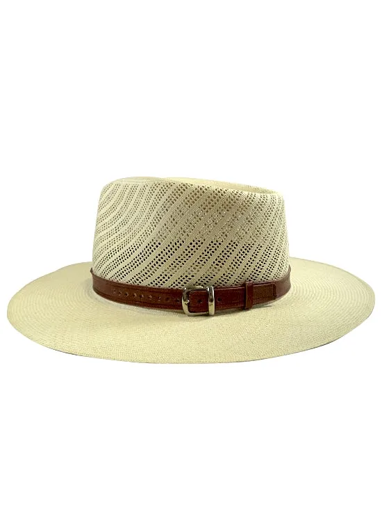 Panama Montecristi Hat - Fretwork with Leather Hat Band - Ausin - Grade 17-18