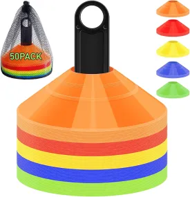 Soccer Training Cones, Agility Disc Sports Cones with Carry Bag and Holder, Plastic Football Cones for Drills, Sports Training, Basketball, Coaching, Practice Equipment, 5 Color
