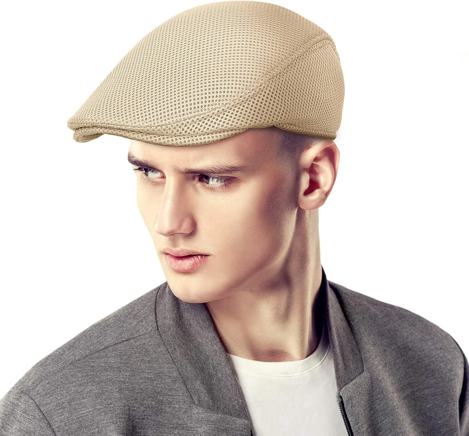 Syhood 3 Pieces Mens Mesh Flat Cap Breathable Summer Newsboy Hat Cabbie Flat Cap