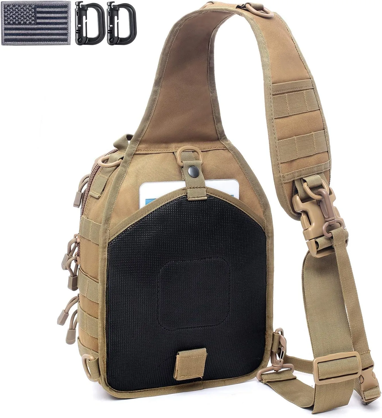 Tactical Sling Bag Pack Military Rover Shoulder Sling Backpack Molle Range Bags Chest Pack Day Pack Diaper Bag (Tan)