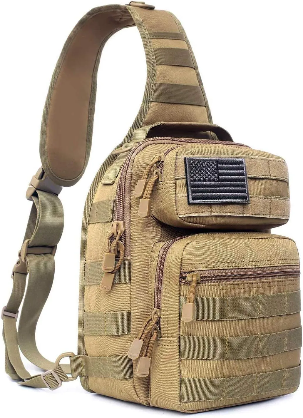 Tactical Sling Bag Pack Military Rover Shoulder Sling Backpack Molle Range Bags Chest Pack Day Pack Diaper Bag (Tan)
