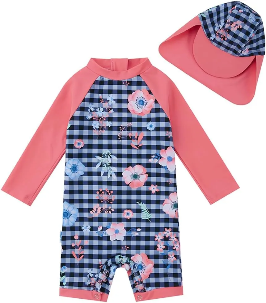upandfast Baby/Toddler Girls Sunsuit Swimsuit with Snap Bottom UPF 50  Infant One Piece Rashguard Swimwear