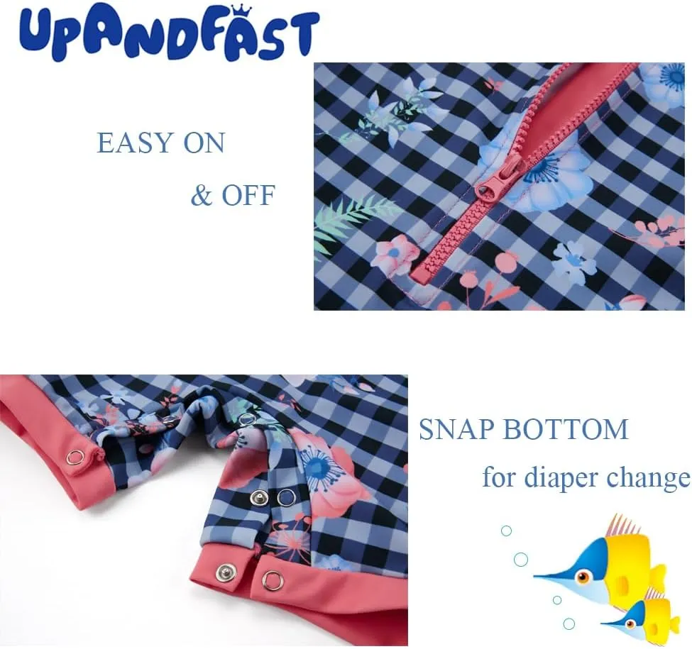 upandfast Baby/Toddler Girls Sunsuit Swimsuit with Snap Bottom UPF 50  Infant One Piece Rashguard Swimwear