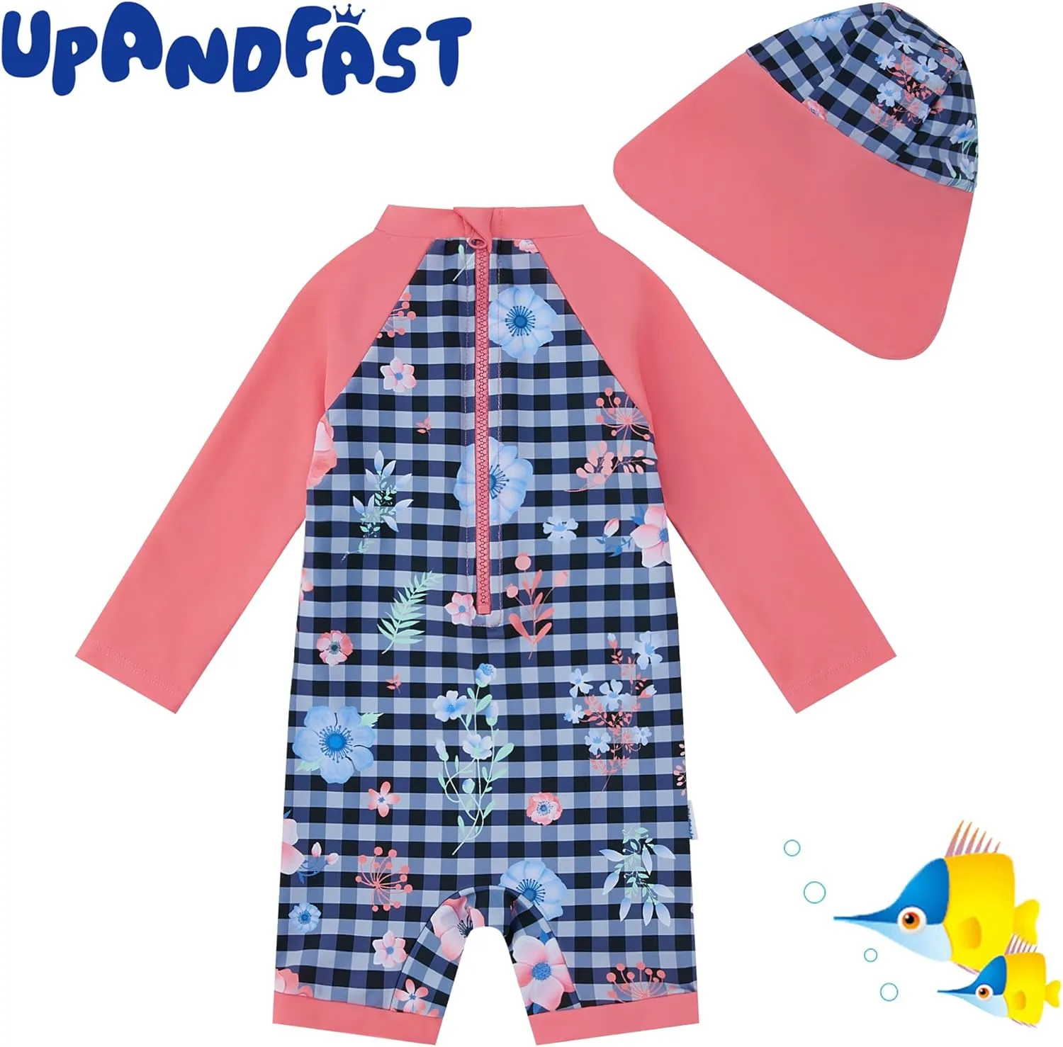 upandfast Baby/Toddler Girls Sunsuit Swimsuit with Snap Bottom UPF 50  Infant One Piece Rashguard Swimwear
