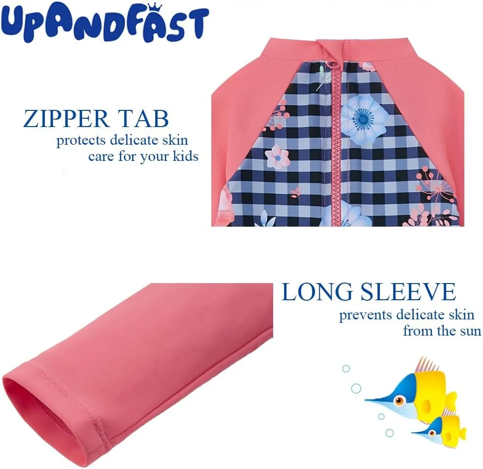 upandfast Baby/Toddler Girls Sunsuit Swimsuit with Snap Bottom UPF 50  Infant One Piece Rashguard Swimwear