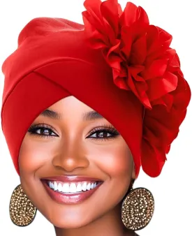 Urieo Flower Turban Head Wrap Vintage Headwrap Hats Elastic Beanie Head Scarf for Women