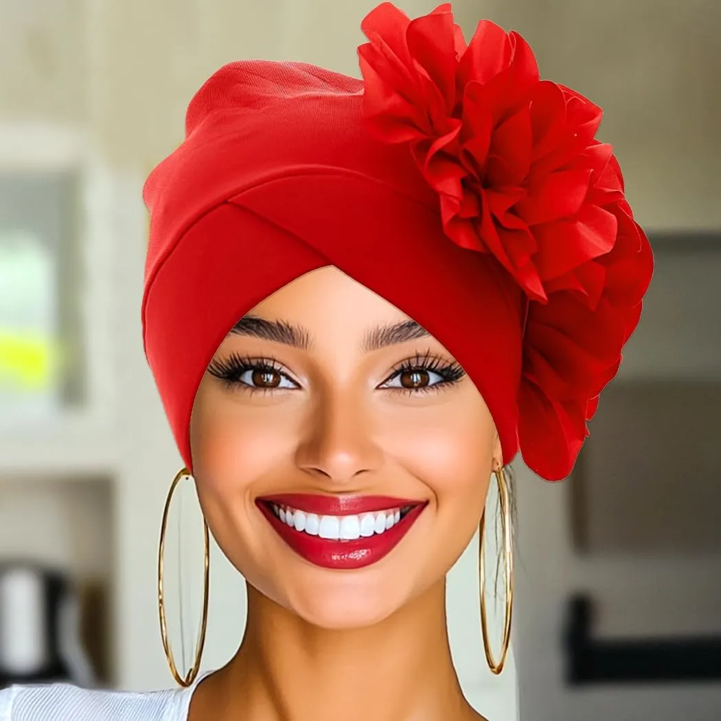 Urieo Flower Turban Head Wrap Vintage Headwrap Hats Elastic Beanie Head Scarf for Women