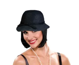 Womens Black Flapper Cloche Hat