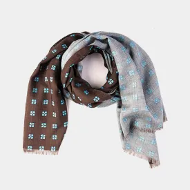 Wool Scarf in Brown with Flowers