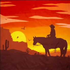 Wyoming Traders Sunset Cowboy Southwest Print 34.5" x 34.5" Silk Wild Rag SW02