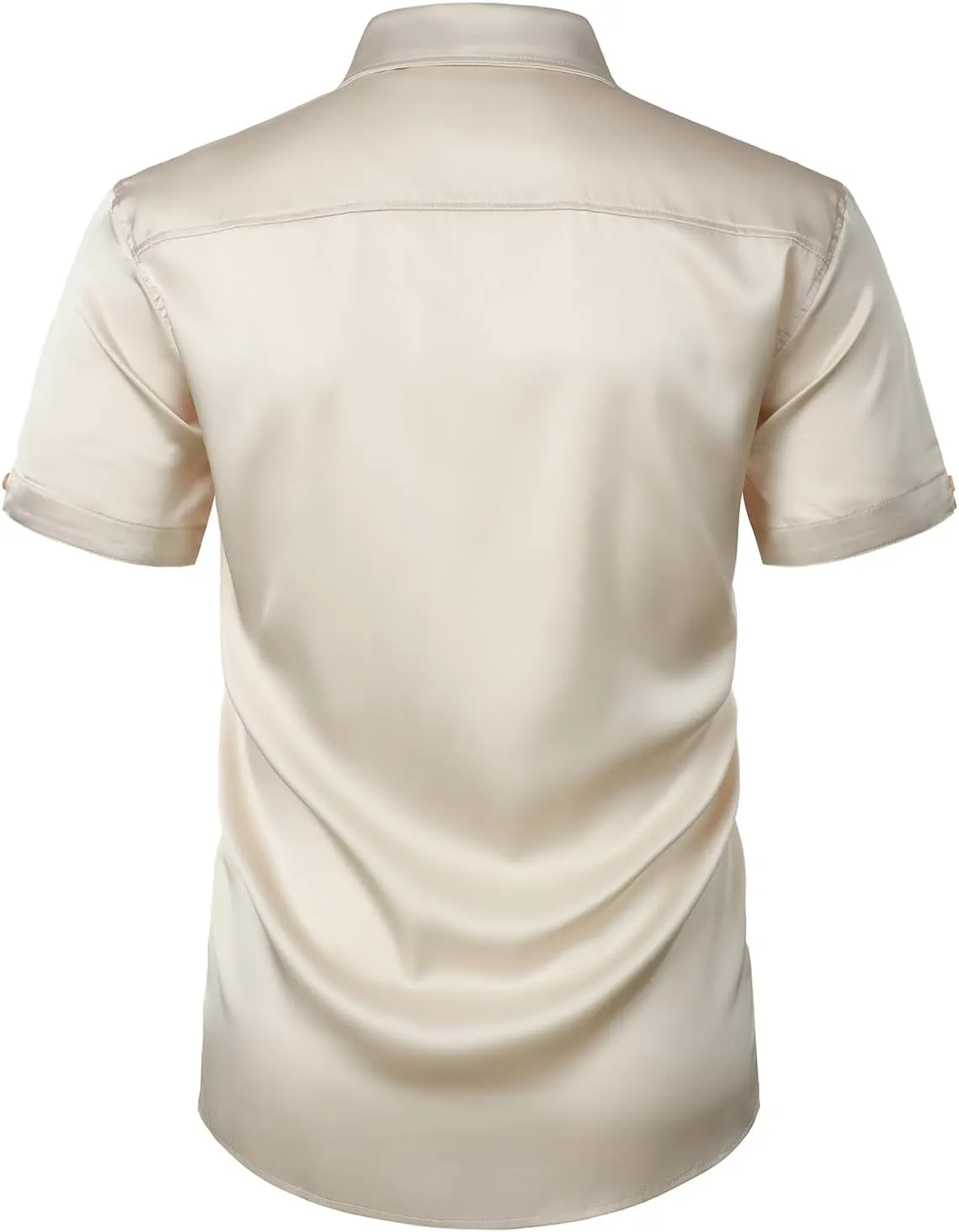 ZEROYAA Men's Hipster Shiny Silk Satin Shirt Regular Fit Short Sleeve Casual Button Down Dress Shirts for Summer Party